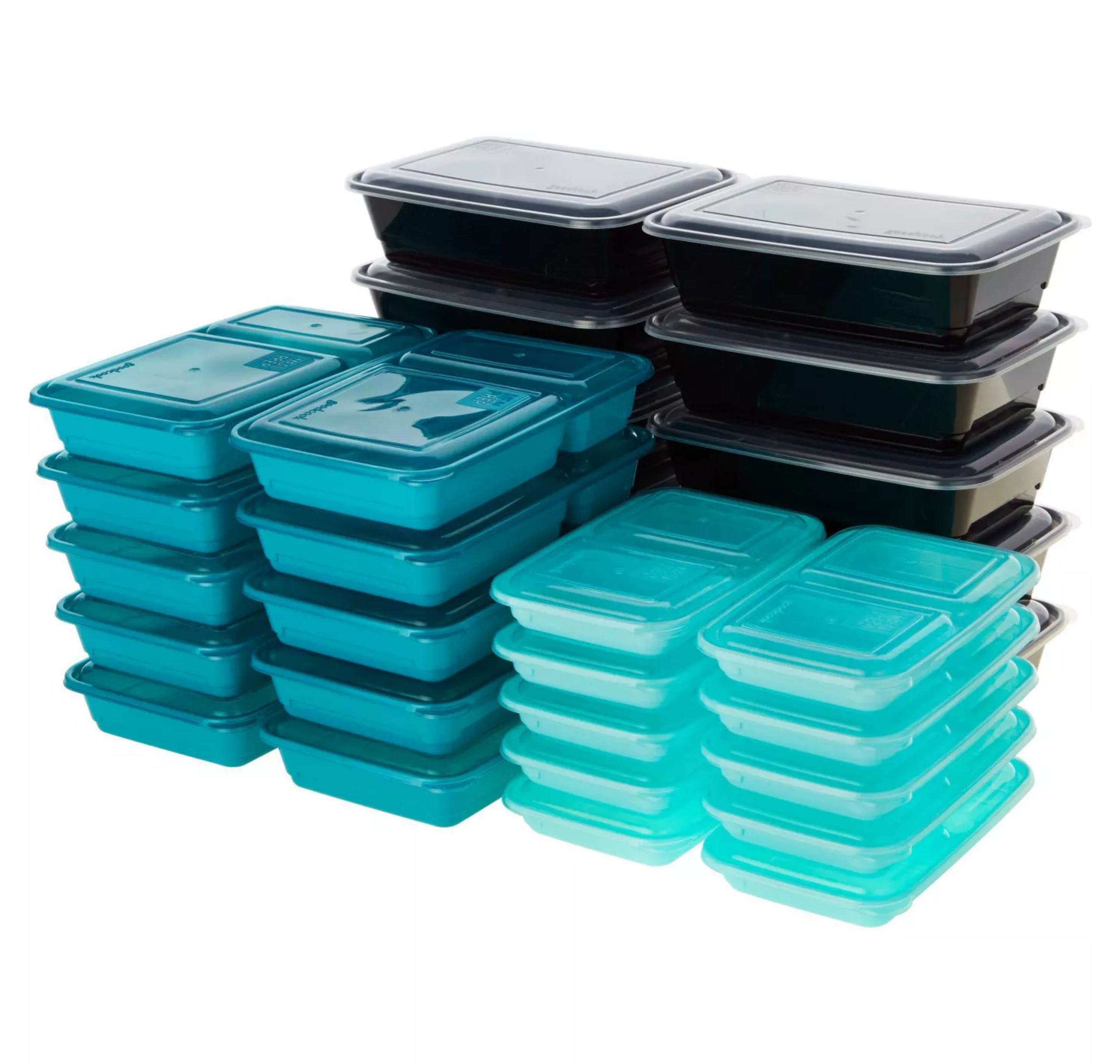 Goodcook Meal Prep 1 Compartment Rectangle Black Containers + Lids